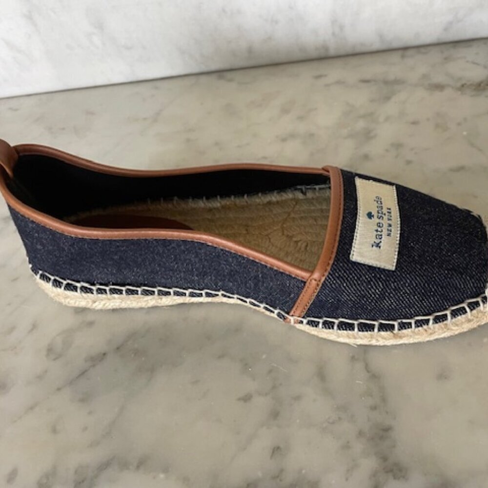 KATE SPADE Lara Denim Jute Leather Tab Espadrille Flat 7 - Picture 9 of 16